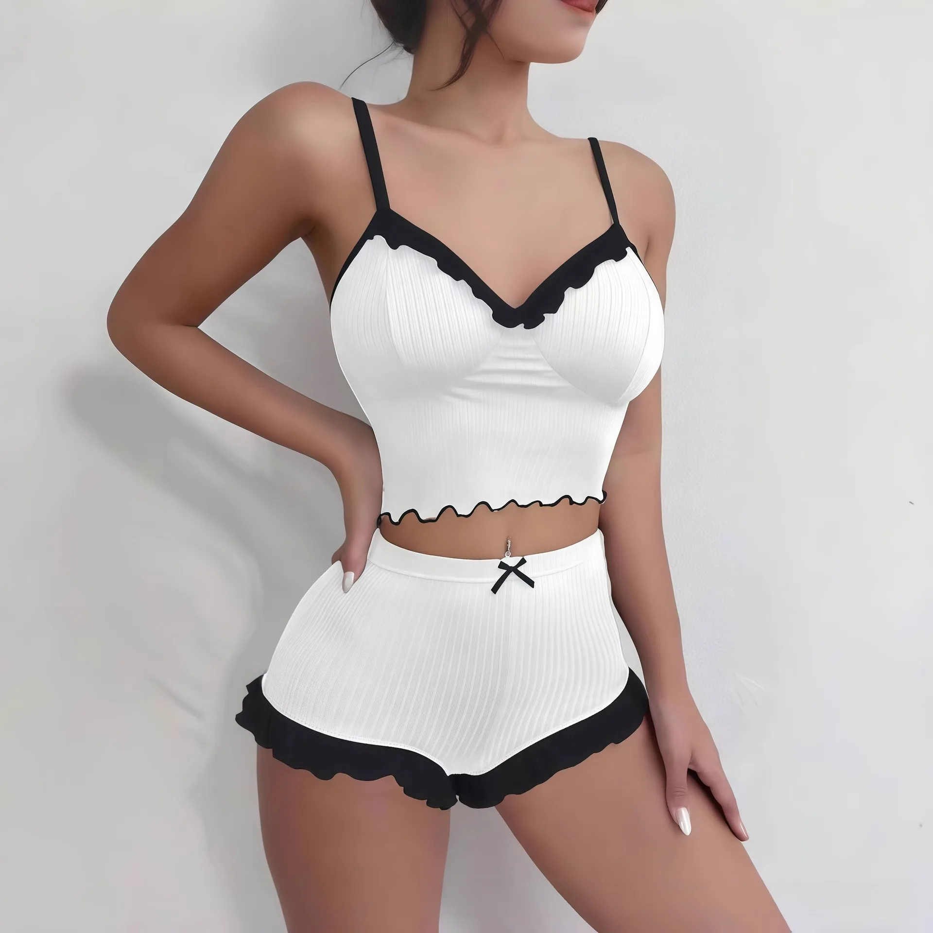 

Women's Casual Spwear Set with Lace Trim orts V Ne ort Sve Patchwork Bell Bell ort Pants Casual Summer Outfits