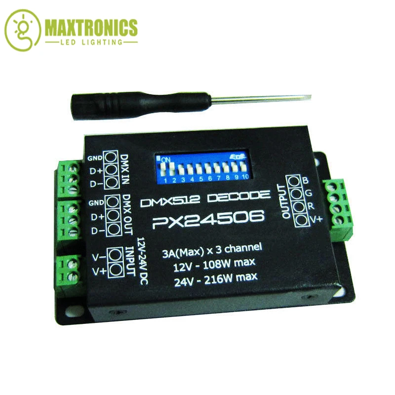 Imagem -03 - Controlador Led Decodificador Dmx 512 Driver de Decodificador 9a Dmx 512 Amplificador 12v 24v Rgb Led Luzes de Tira Px24506