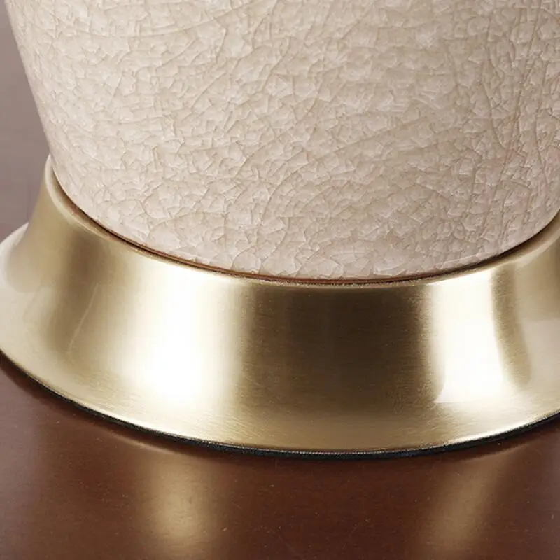 Classical Ice Crack Ceramic Bedroom Study Fabric Lampshade Bedside Counter Lamp Desk Lighting Home Decoration Table Lamp