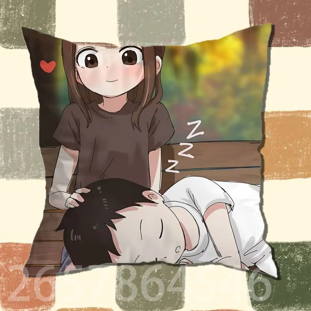 T-Teasing Master Takagi san Polyester Printed Pillow Cover Square 30 35 40 45 50 55 cm Soft for Sofa Bed Car Home Decor