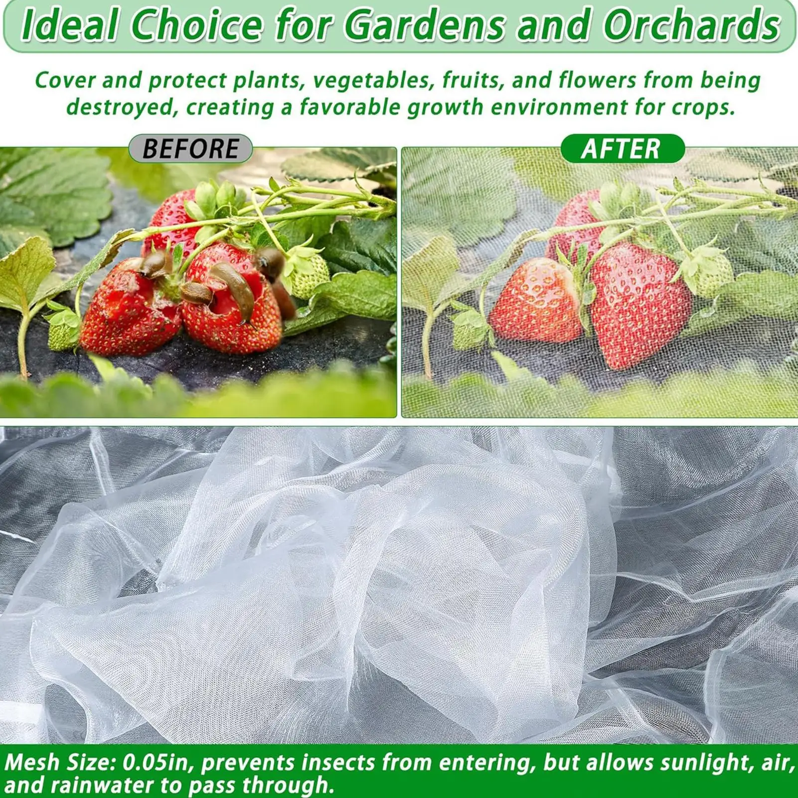 Garden Covers For Raised Beds Windproof Breathable Rectangular 3.6x1.64ft Garden Mesh Netting For Farm Backyard Patio Orchards
