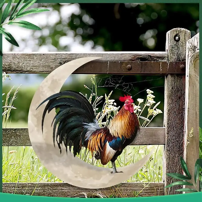 

(НОВИНКА) Металлическая настенная вывеска Петух Луна Настенный декор Уникальное искусство для фермерского дома Декор для дома и сада 45 х 45 см