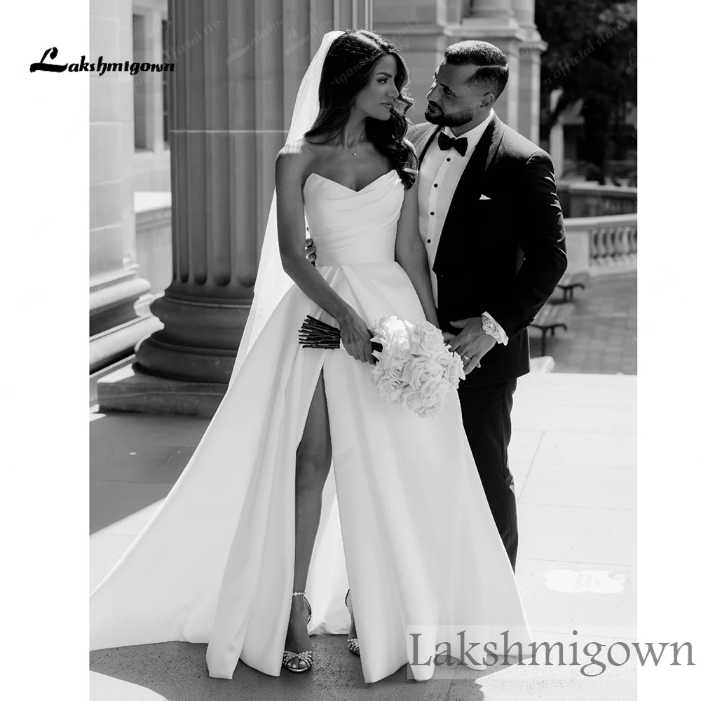 Lakshmigown Hochgeschlitztes Plissiertes Satin-Hochzeitskleid 2027 A-Linie Brautkleider für Frauen vestidos de novia boda Maßanfertigung – Detail 6
