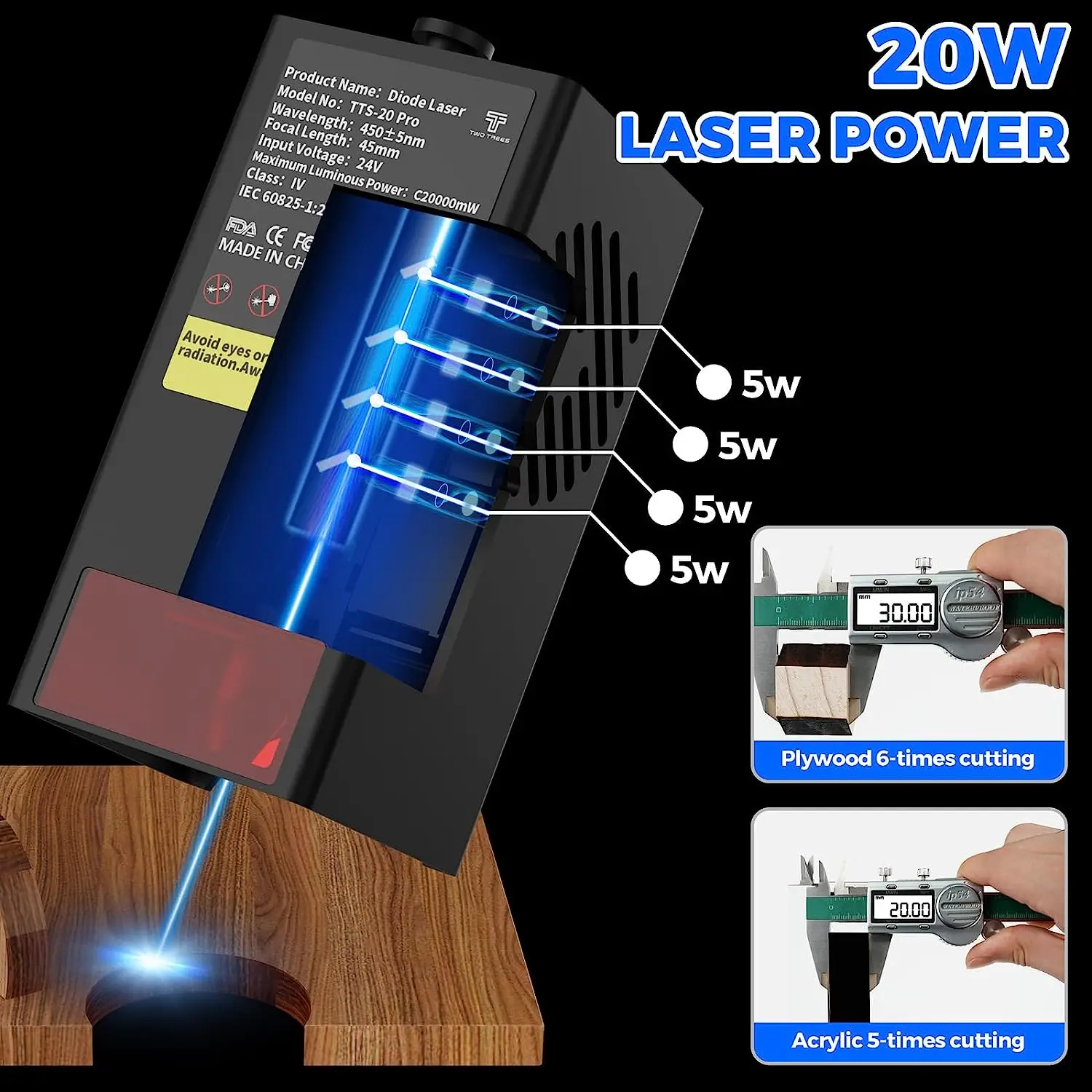 TWOTREES TTS-20 Pro 20W Metalowa maszyna do grawerowania laserowego Obsługa offline Grawer cnc Narzędzia do cięcia laserowego drewna Skóra akrylowa