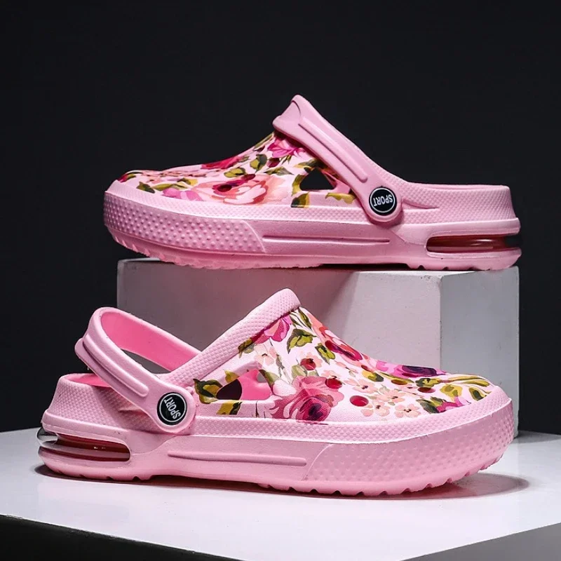 الصيف النساء الأزهار الكتابة على الجدران قباقيب الصنادل أحذية لطيف الرجال الصنادل زوجين وسادة هوائية صندل مسطح النعال حذاء للحديقة #2