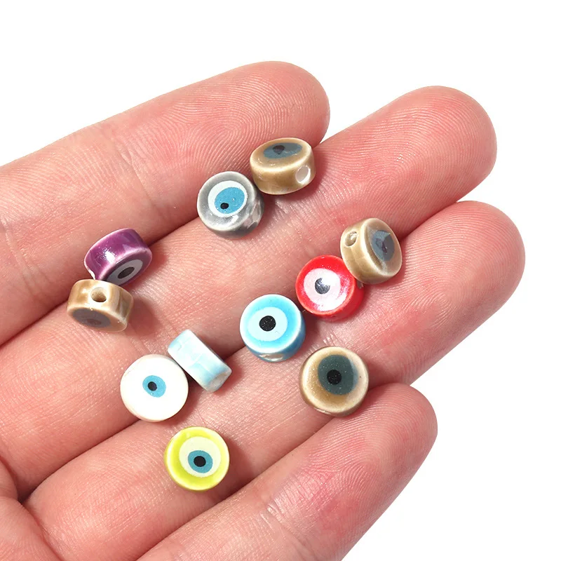 10/20PCS Flower Ceramic Turkish  Beads Flower Round Spacer Beads Porcelain Eye Beads For Jewelry Diy Making Bracelet Accessories