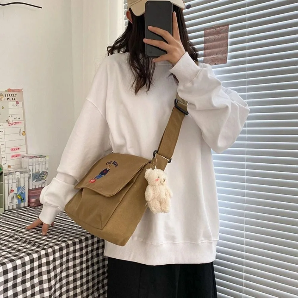 Ins قماش التطريز الدب حقيبة كتف النمط الياباني لطيف حقيبة كروسبودي سعة كبيرة الكرتون حمل حقيبة السفر #3