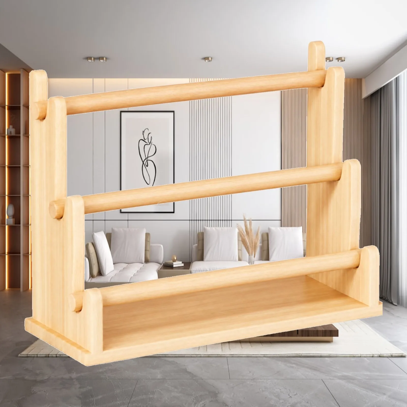 Versatile Wooden Jewelry Display Stand Organizer Rack with Removable Horizontal Rods for Necklace Bracelet Watch Storage