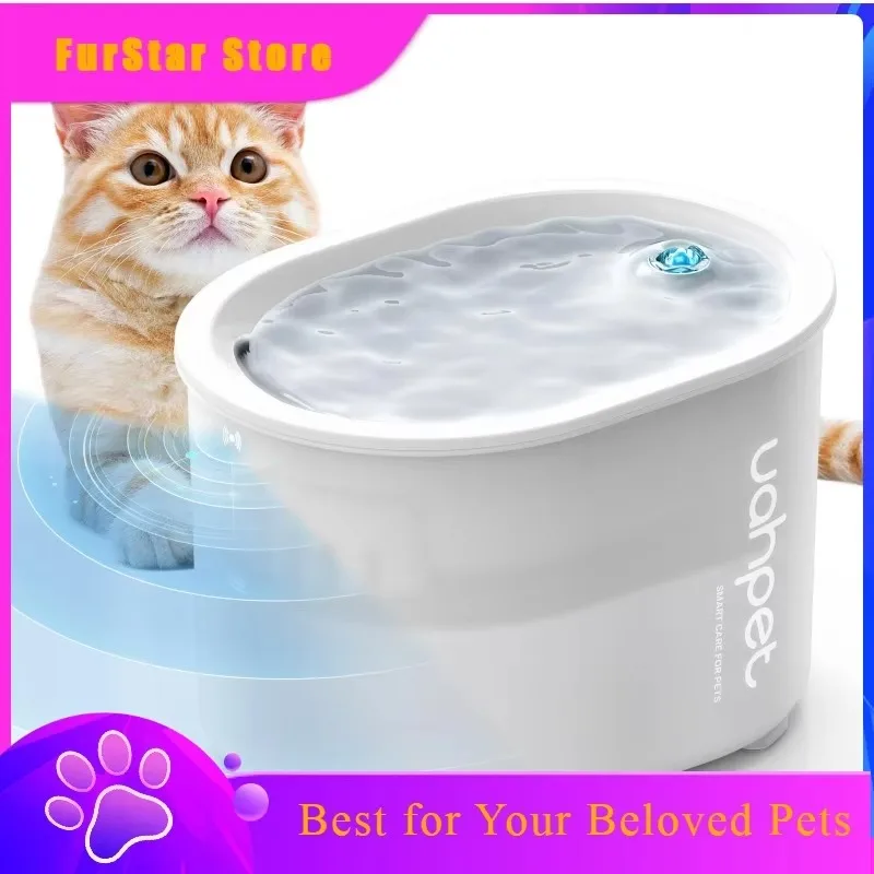 FurStaruahpet Cat Water Fountain, Wireless & Battery Operated 2L/67oz Automatic Pet Fountain With Motion Sensor, Food-Grade ABS