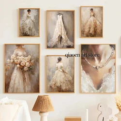 Elegant Woman White Skirt Wedding Dress Bride Vintage Poster Print Canvas Painting Wall Art Picture for Living Room Home Decor