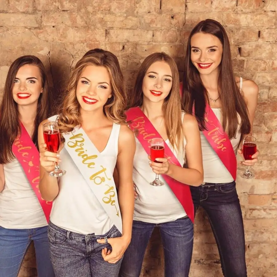 1 weiße Schärpe für die zukünftige Braut + 1 Schärpe für die Trauzeugin + 5 Junggesellinnen-Schärpen für das Braut-Team - Tolle Junggesellinnenparty-Geschenke – Detail 7