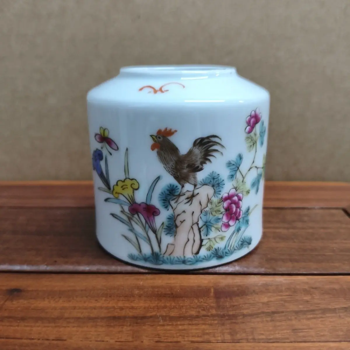 Old Collection Hand Drawn Rooster Slice Chinese Scholar Four Treasures Water Bowl Decorative Jar