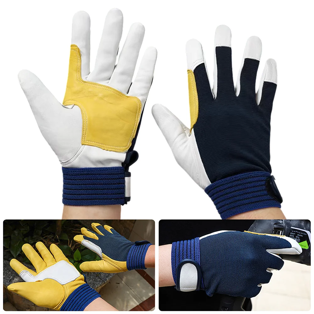 Upper Leather Mixed Color Protective Gloves Thicken Wear-resisting Work Gloves Security Protection Maintenance Man Driver