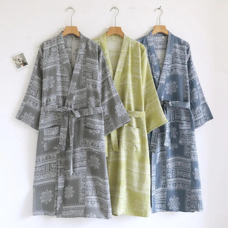 

Printed Robe for Men 100% Cotton Kimono Men Top Quality Bathrobe for Spring Autumn 100% Cotton Long Style Men Kimono Robe