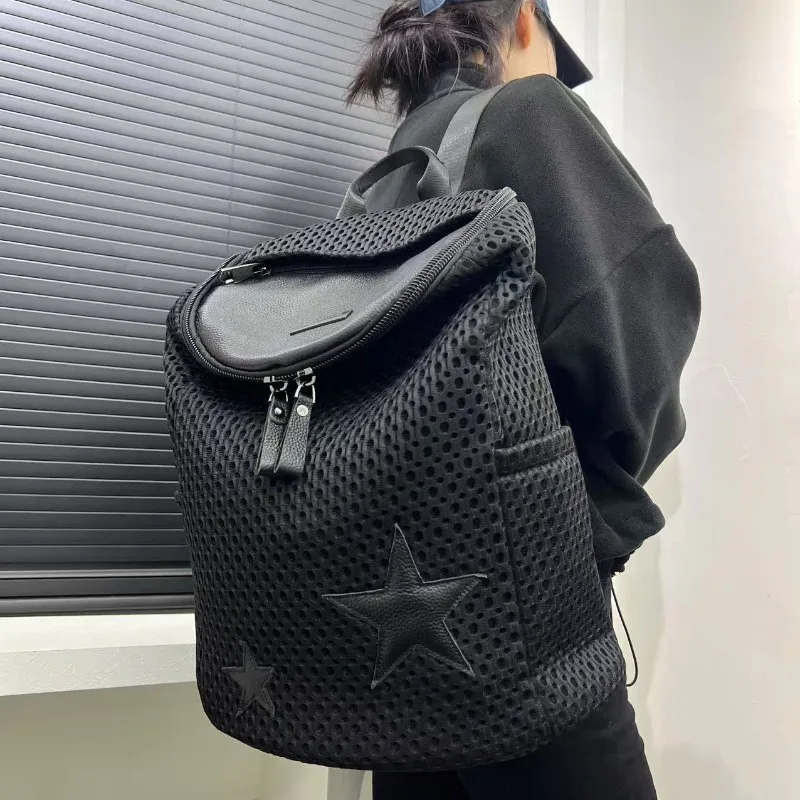 Unisex Large Capacity Nylon Handbag Fashionable Single Shoulder Dual Shoulder Backpack Spliced Mesh Neutral Bag