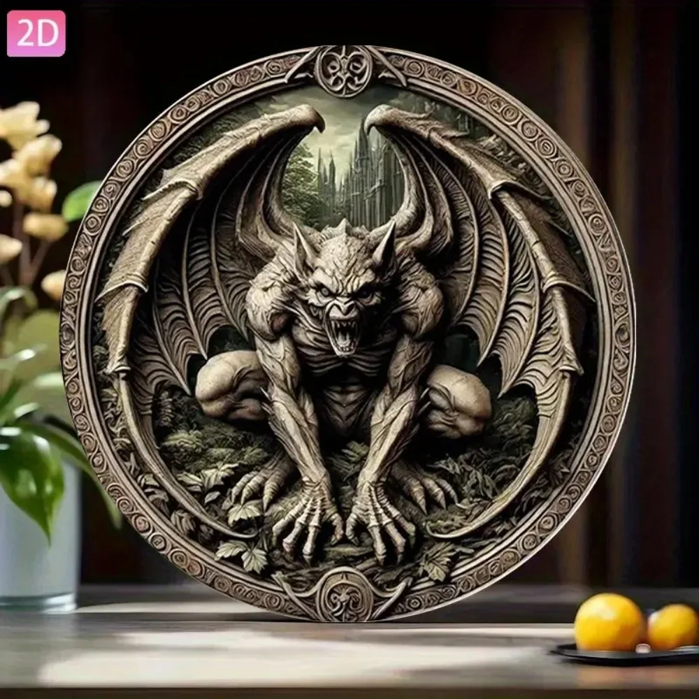 VEXE Gothic Gargoyle Iron Wall Plaque, 20x20cm Retro Metal Art Decor for Garden Outdoor Home Bar Cafe
