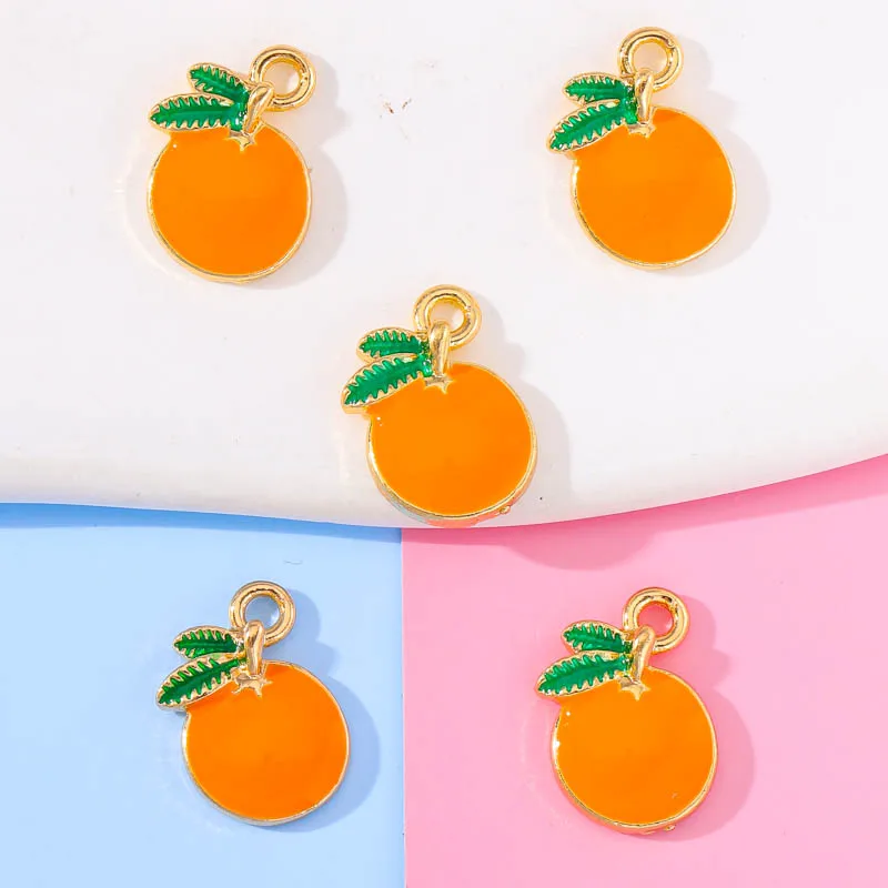 10Pcs 10*15mm Enamel Drop Oil Glazed Orange Pendant Summer Fruit DIY Necklace Bracelet Earring Ornament Charm For Jewelry Making
