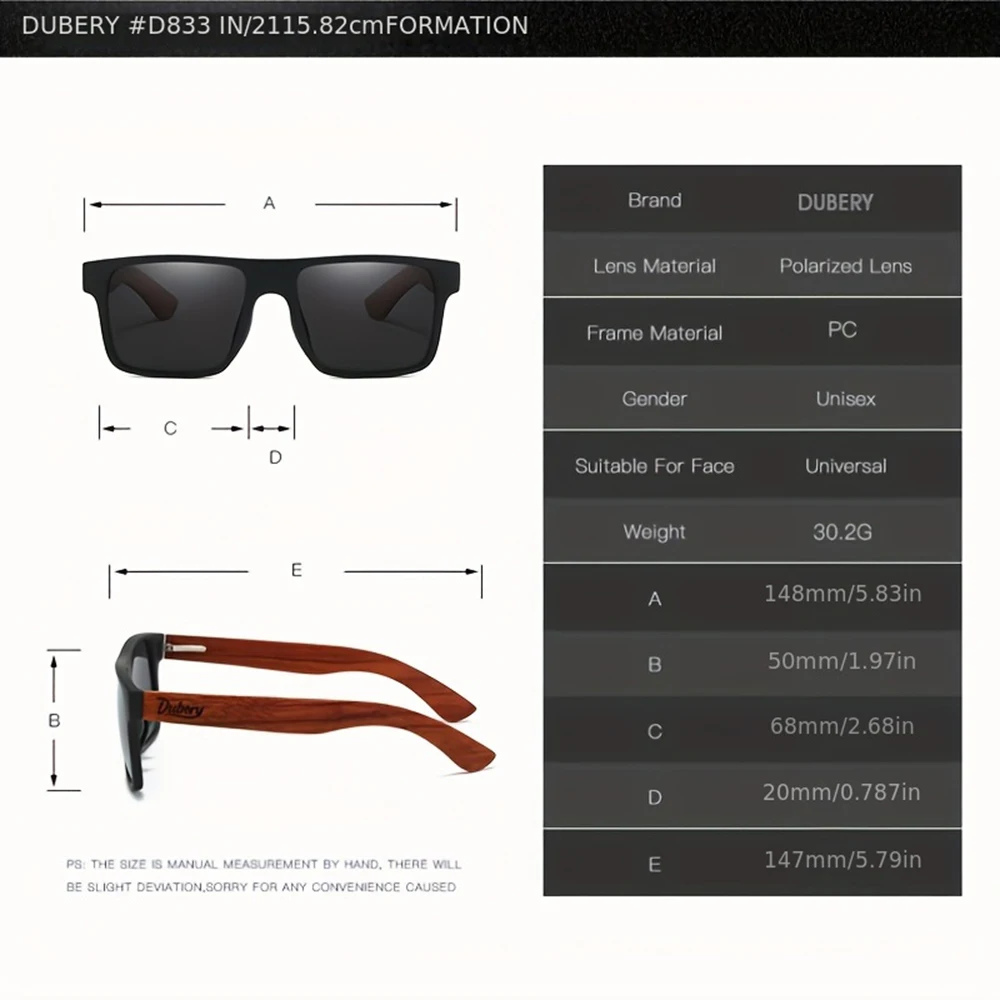 DUBERY Wooden Polarized UV400 Protection Sunglasses For Men And Women 6 Colors Model 833