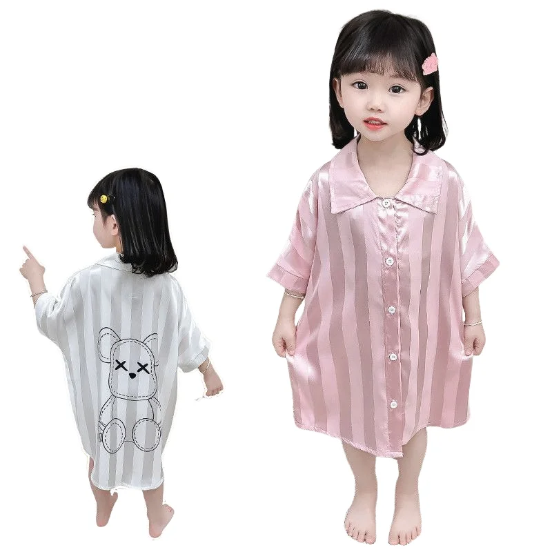 Kawaii Fashion 2026 Summer Thin Modal Kids Pajamas Ice Silk Princess Style Shirt Dress Sleepwear for Girls Children Home Wear