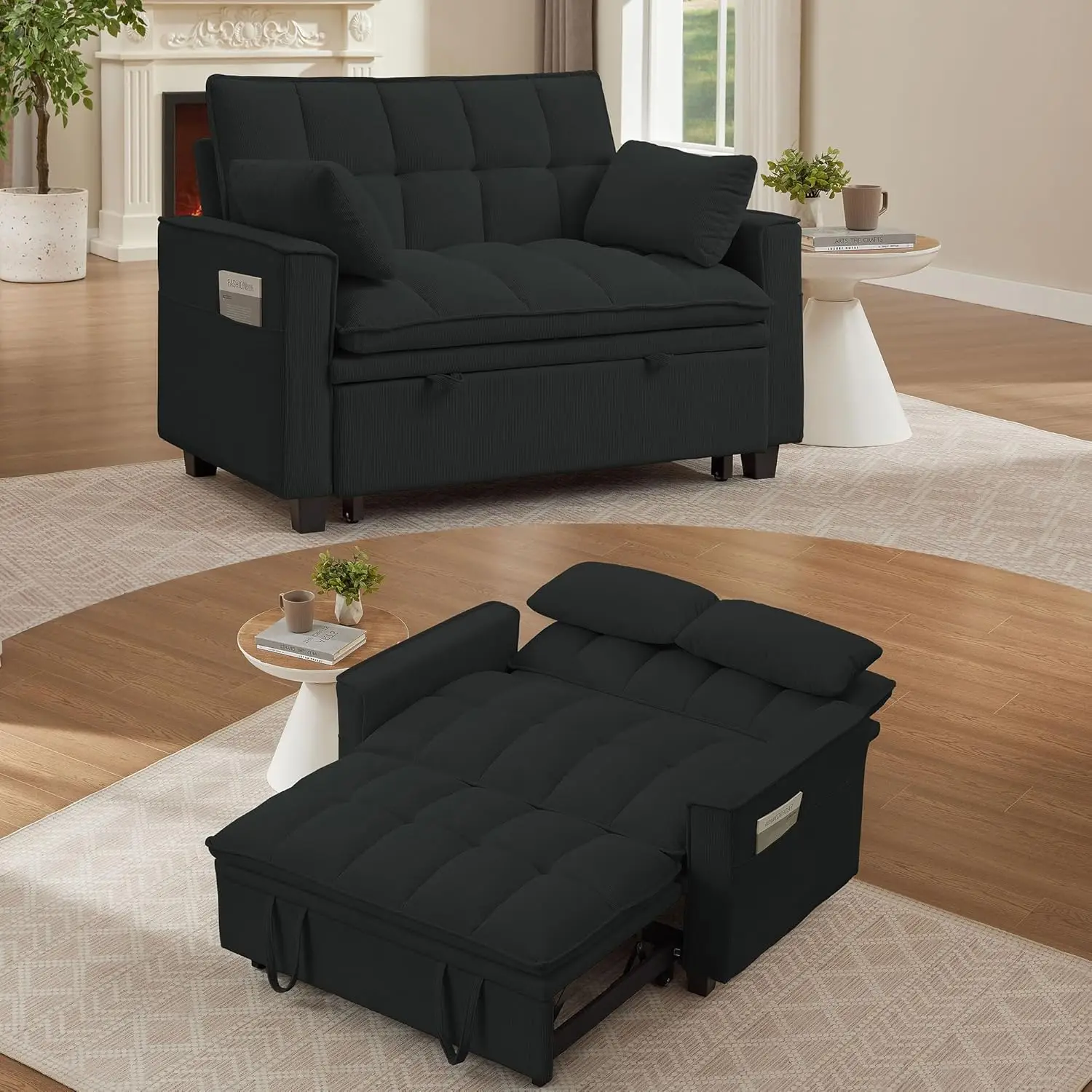 

Futon Sofa Bed,3 in 1 Convertible Sleeper Sofa with Pull Out Bed,Small Loveseat with Adjustable Backrest,Linen Futon Couches for