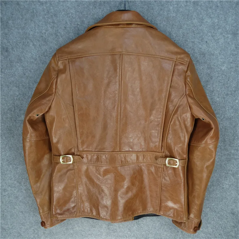 YR!Free shipping.Italy Oil Wax Cowhide coat.Helix Rider genuine leather jacket,quality men vintage brown leather jacket.sales