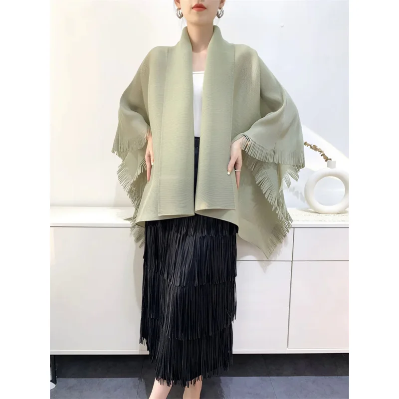 DUOSHA Miyake 2023 Spring and Autumn Cardigan Shawl Tassel Jacket Women Loose Large Size Comfortable Casual Pleated Tops