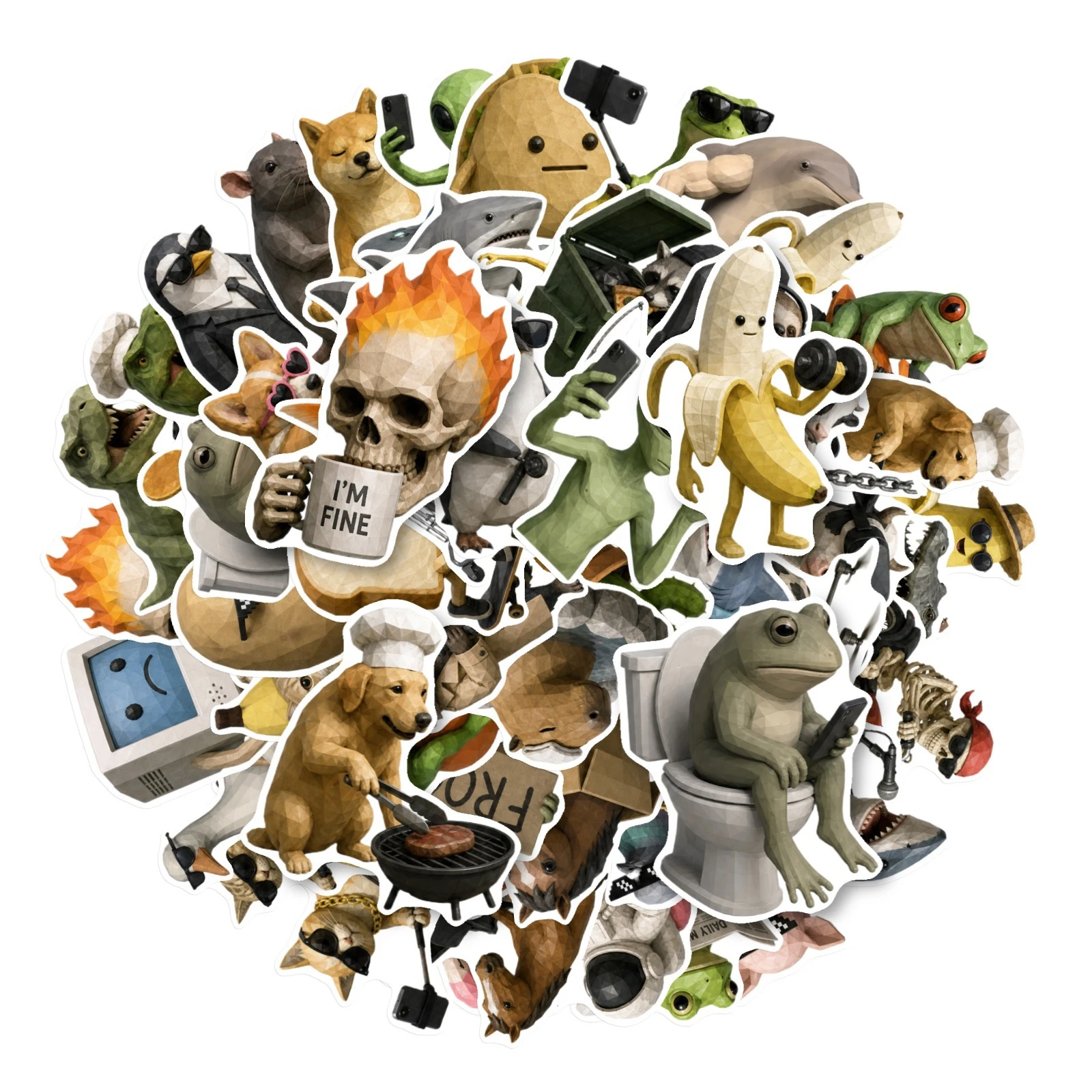 50PCS Collection Of Funny Brain Rot Creatures Graffiti Stickers DIY Guitar Phone Laptop Suitcase Water Cup Skateboard Decals