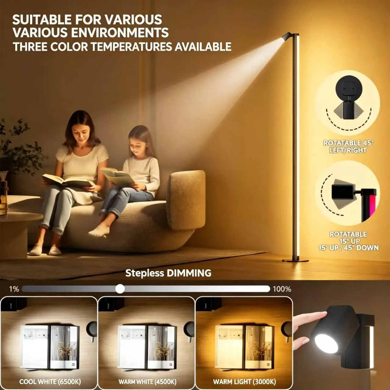 140cm RGB Floor Lamp with Remote Control Music Sync 16 Million DIY Color Changing Reading Lamp For Living Room Bedroom