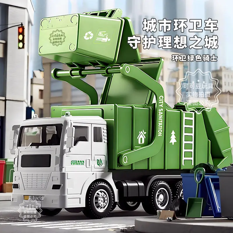 

1:36 Scale Plastic Sanitation Garbage Truck Model with Movable Liftable Bin for Collection Birthday Gift Home Decor Display