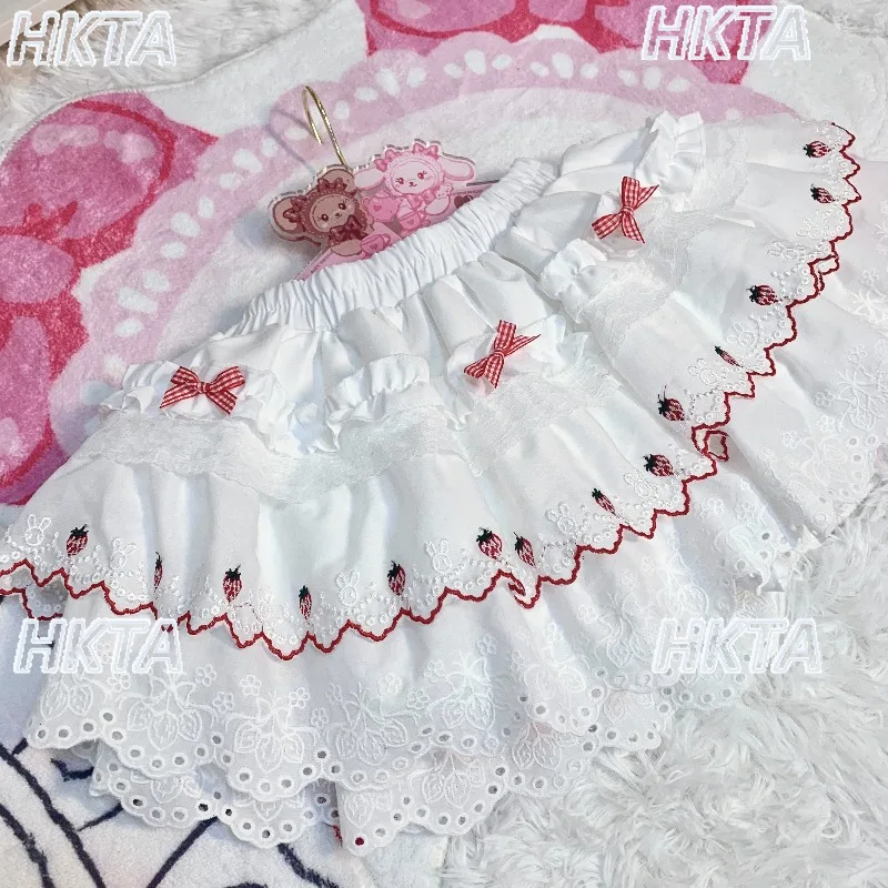 Originale Lolita Girl carino giapponese fragola pizzo adorabile dolce mini gonna torta a vita alta Kawaii dolce gonfio gonne corte
