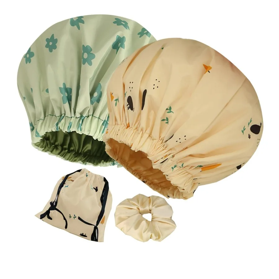 

2 шт. регулируемая большая многоразовая водонепроницаемая шапочка для душа с атласной подкладкой для женщин, моющаяся двухслойная двусторонняя шапочка для ванны идеально подходит