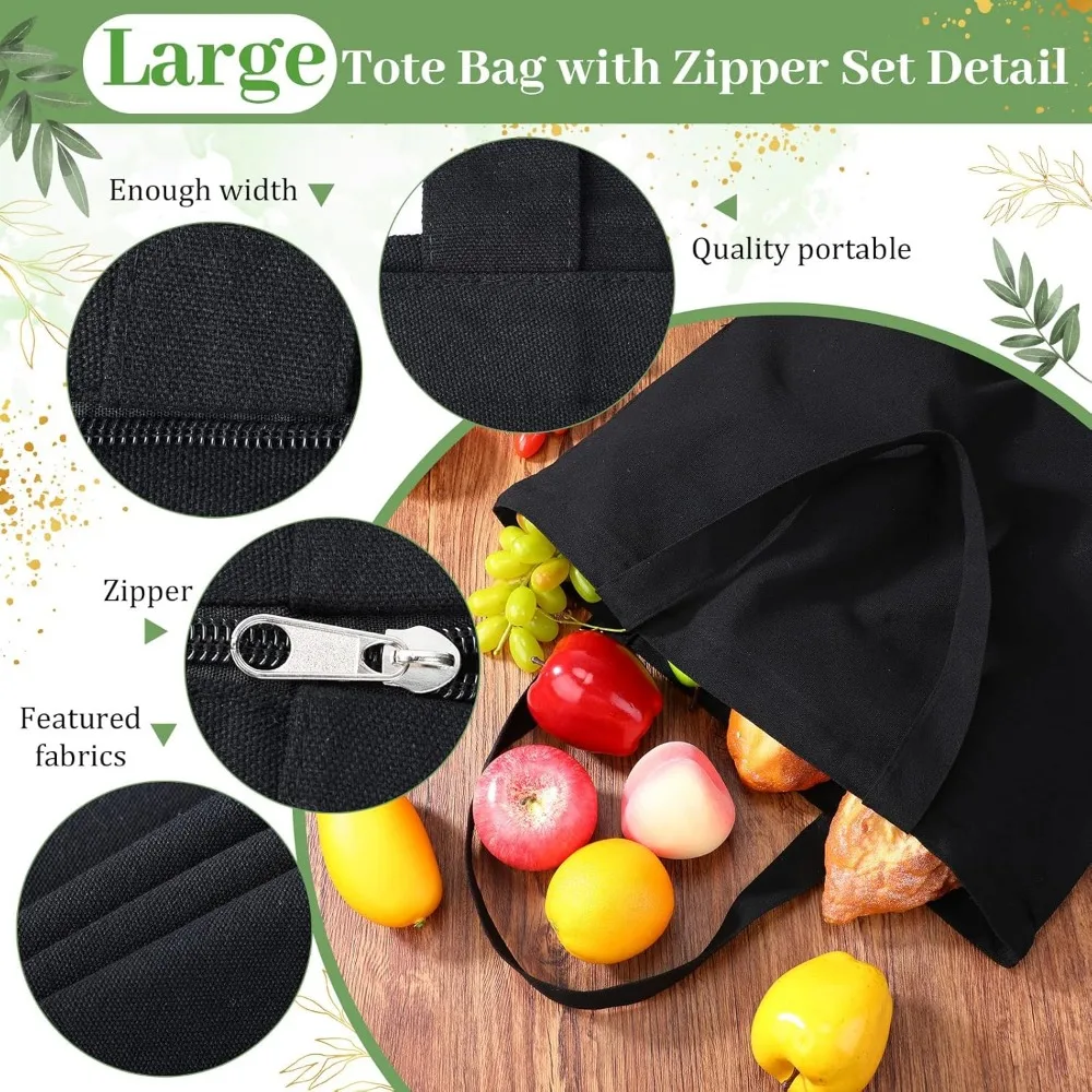 حقائب قماش كبيرة جدًا - 20 قطعة من أكياس القطن الفارغة مقاس 19.7 × 15.8 بوصة مع مقابض بسحاب لتسوق البقالة والقابلة لإعادة الاستخدام