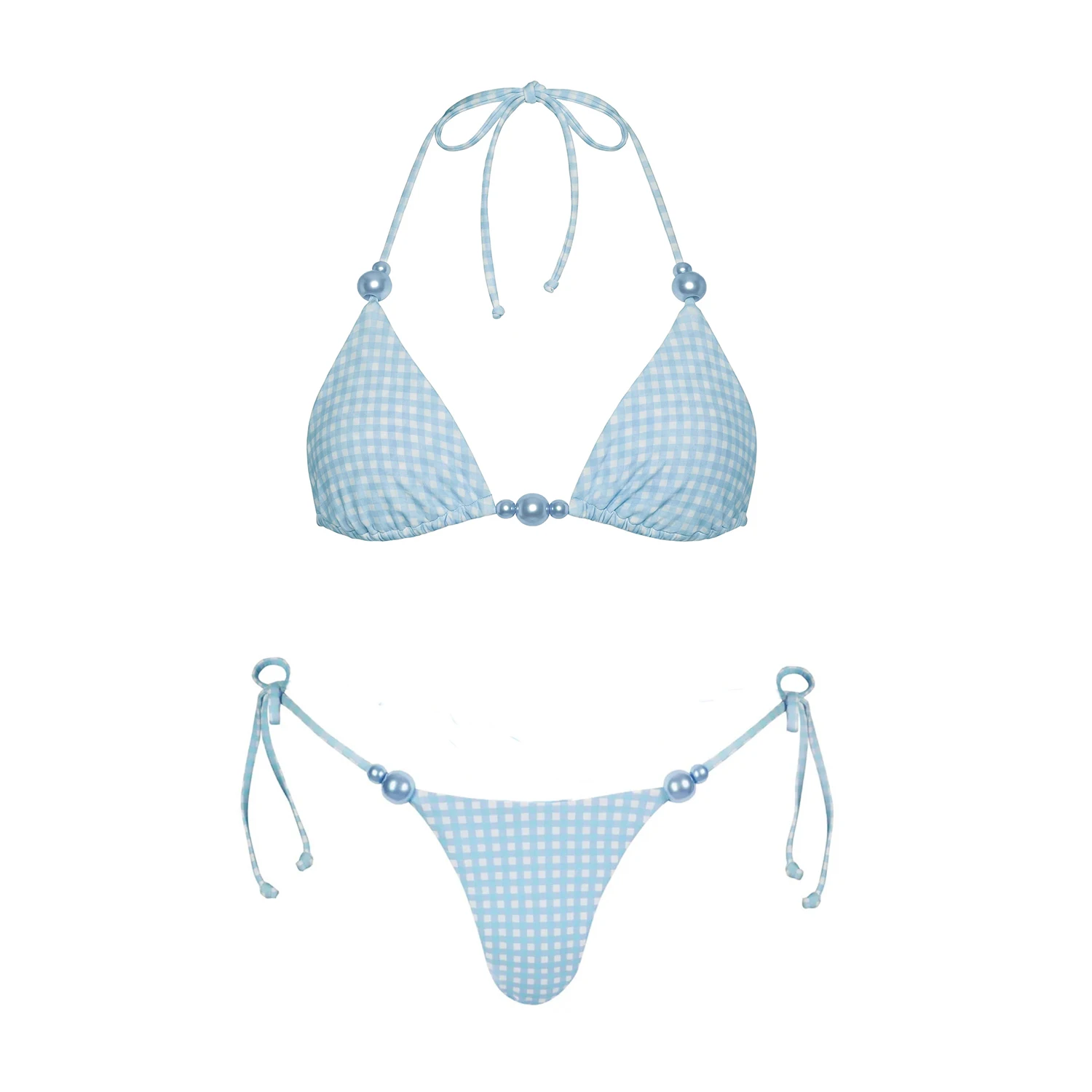 Plaid 3Pcs Sexy Bikini Set 2026 Women Swimsuit Pearl Swimwear Brazilian Biquini Micro Bikinis Swim Suit Bathingsuit Beachwear
