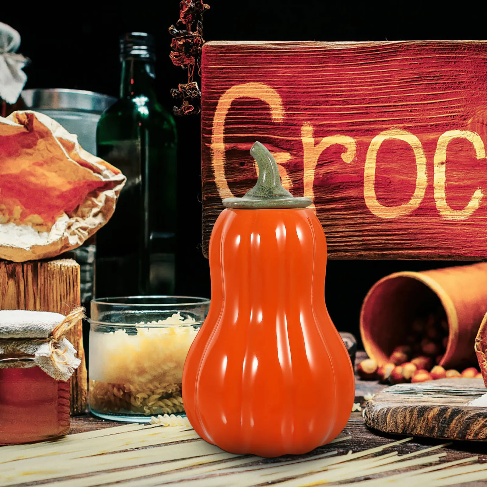 

Pumpkin Shape Ceramic Jar Sealed Storage Container Candy Tea Beans Holder Kitchen Decor Ceramic Tea Canister Sugar Holder