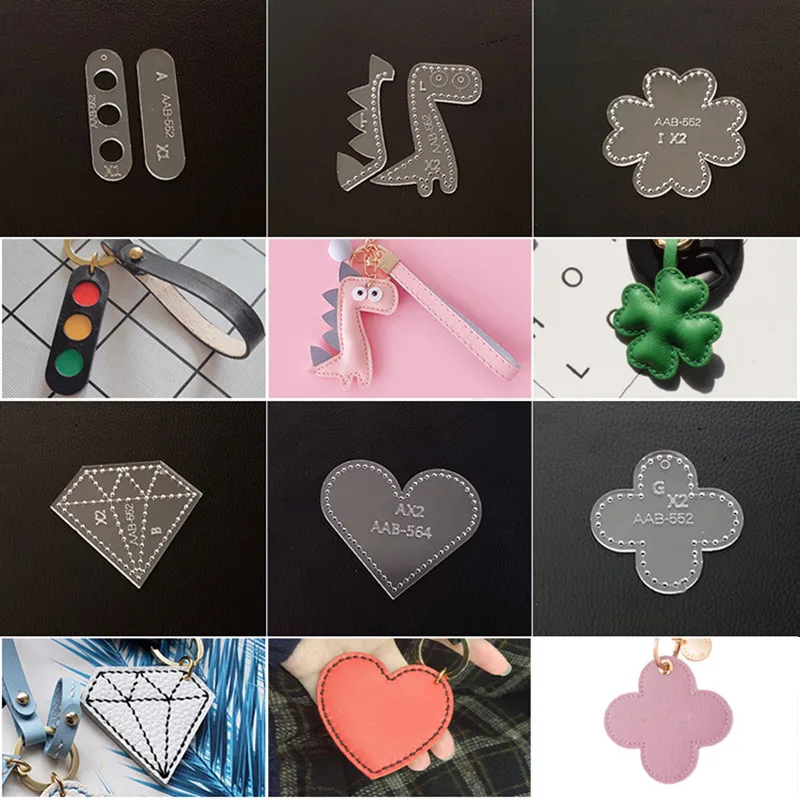 1 szt. Breloczek do kluczy wzór szycia akrylowy skórzany szablon DIY ręcznie robione artykuły skórzane