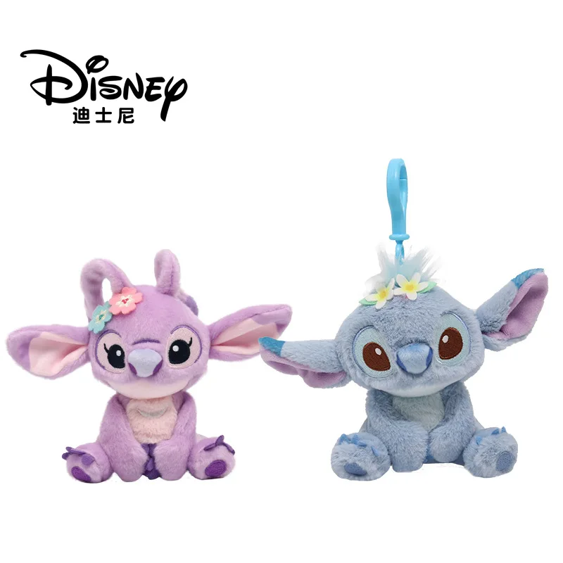 10cm Miniso Disney Genuine Stitch Angel Plush Doll Pendant Lilo And Angel Angel School Bag Keychain Pendant Ornament Girls Gift