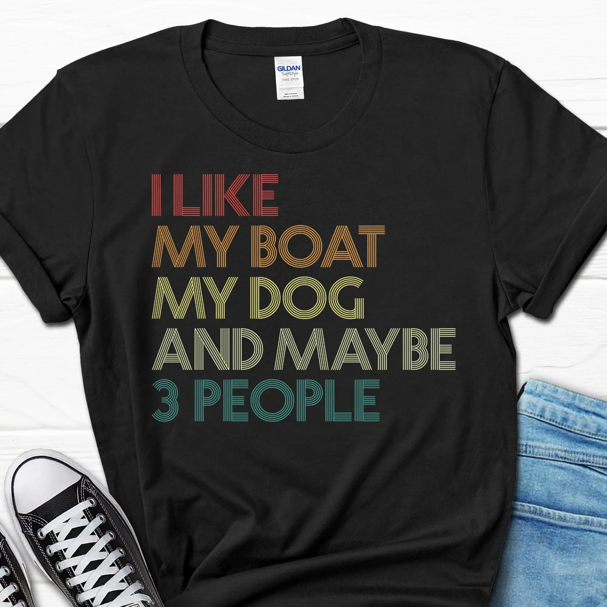 Boat Sailing T Shirt Father's Day Dog Funny Owner for Dad Boating Husband Him Vintage Men's