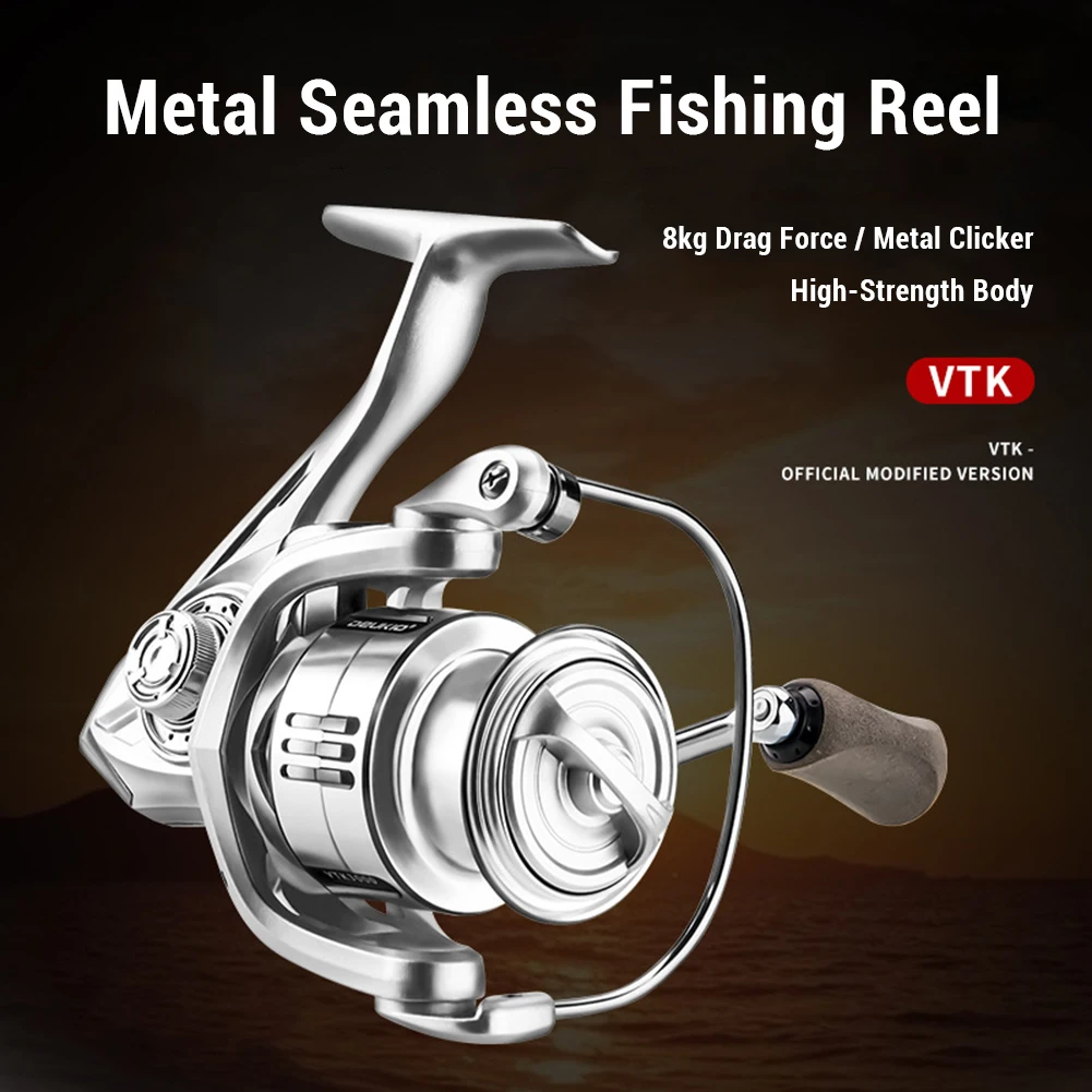 

Spin Reel 3+1BB Bearings, 5.2:1 Gear Ratio High Speed Reel With 8KG Max Drag 2000/2500/3000 Ambidextrous Wire Cup