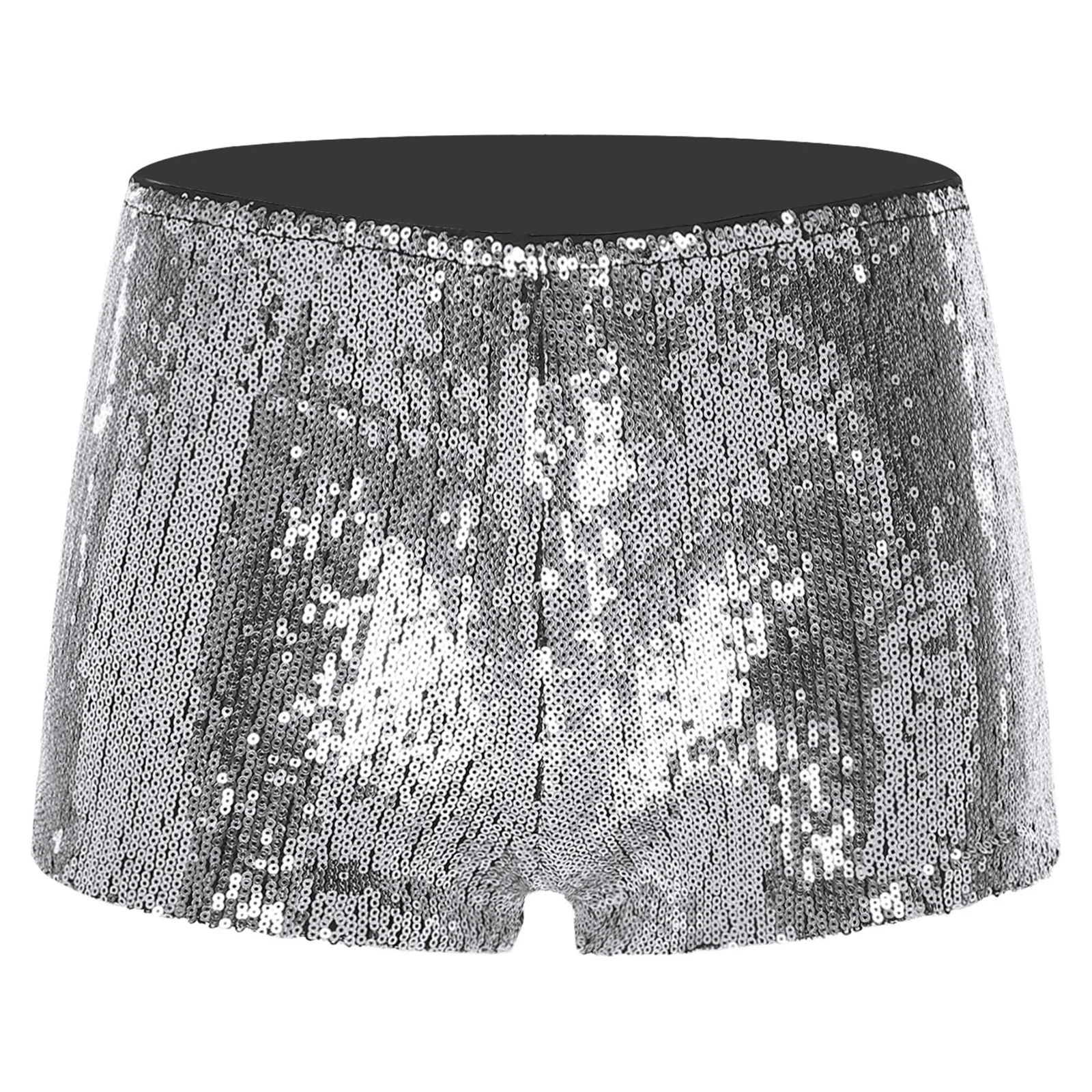

Women Fashion Silver Sequined Hot Shorts Fully Lining Glittery Mini Booty Shorts for Party Club Pole Dance Disco Raves Dancewear