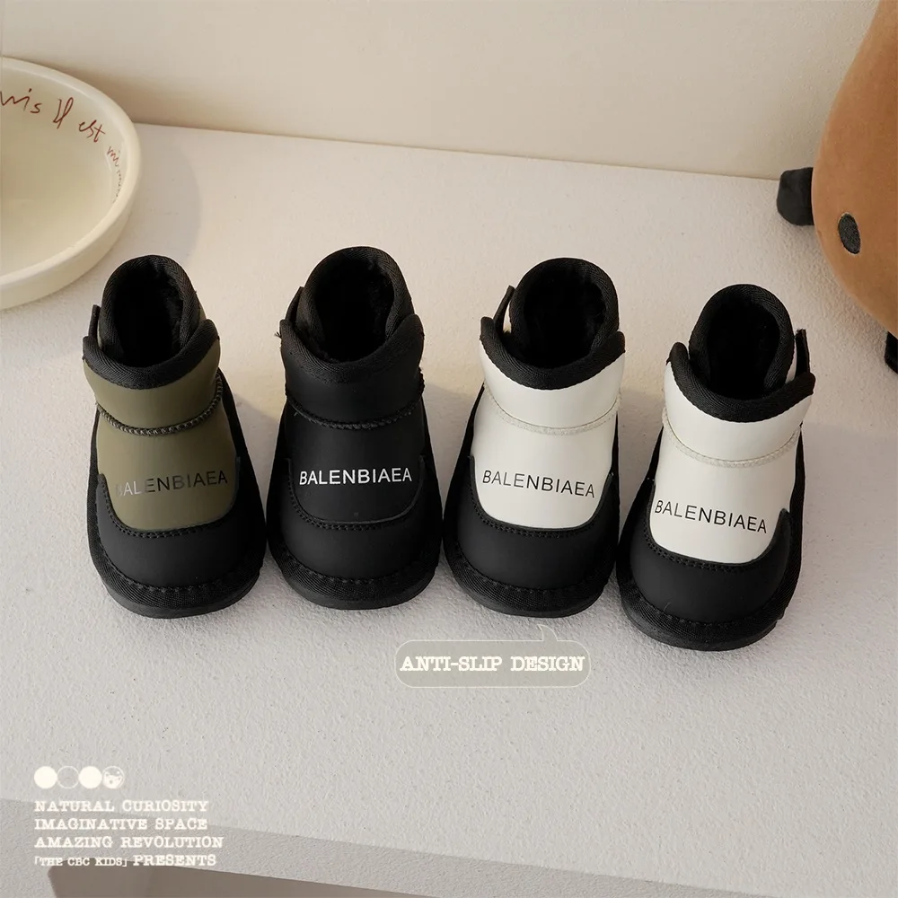 Children Snow Boots Baby Mid-top Warm Plush Snow Boots Girls Color block Soft Sole Non-slip Infant Shoes Size 18-30