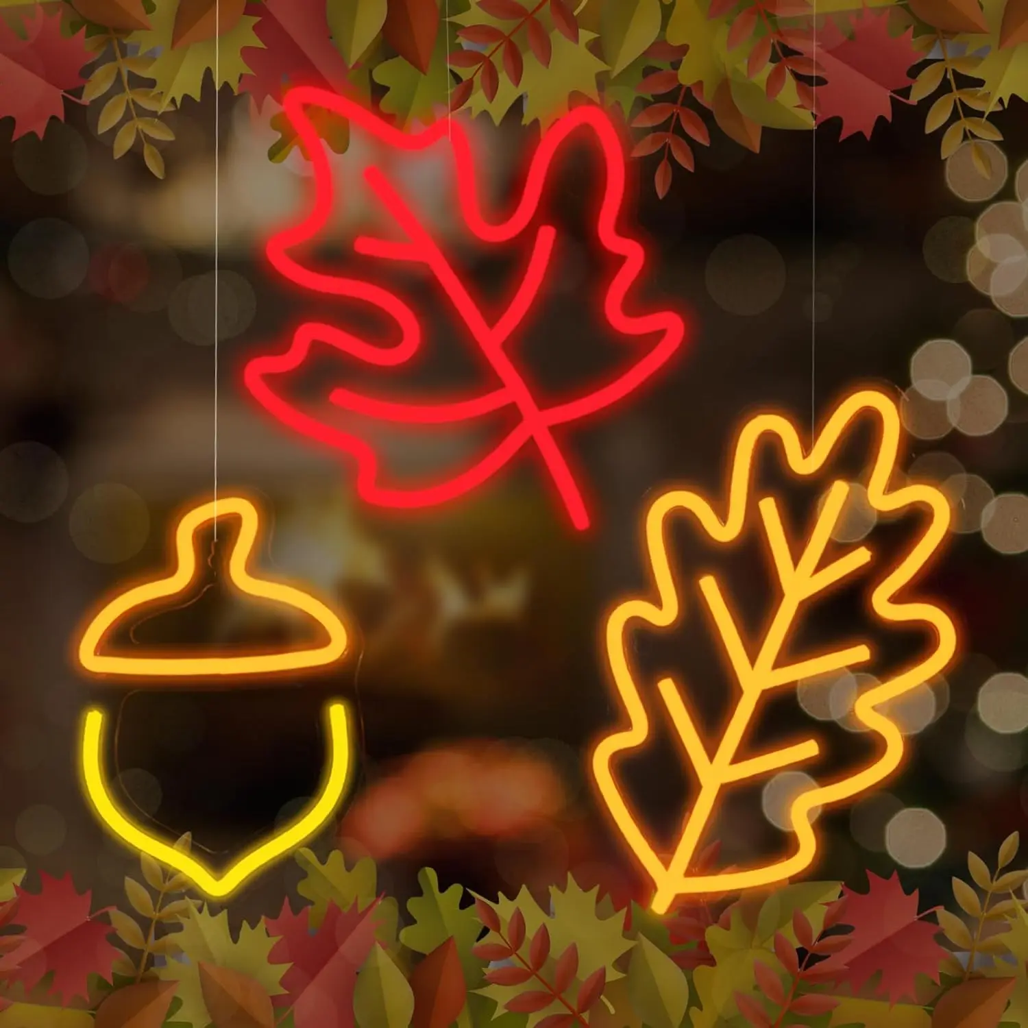 

3Pcs Maple Leaf Hazelnut Thanksgiving Autumn Fall Neon Sign LED Light Plant Wall Bar Room Decor Christmas Party Holiday Gifts