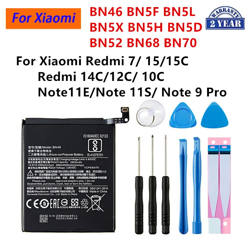 BN5F BN46 BN5H BN5D BN5L BN5X BN70 Battery For Xiaomi Redmi 7/15/15C/Redmi  14C/12C/ 10C Note11E/ Note 11S/ Note 9 Pro Batteries