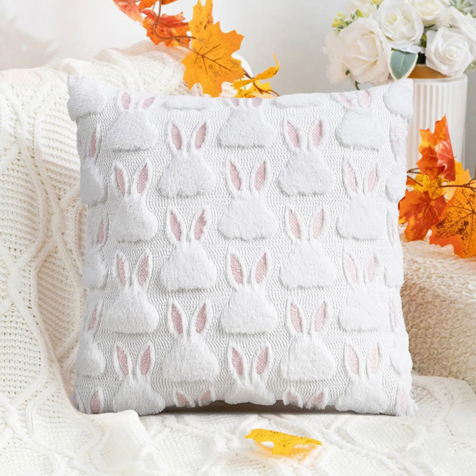 45cm Easter Rabbit Pillowcase Cozy Sofa Cushion Cover Office Backrest Lumbar Pillow Cover for Stylish Home Bedroom Decor