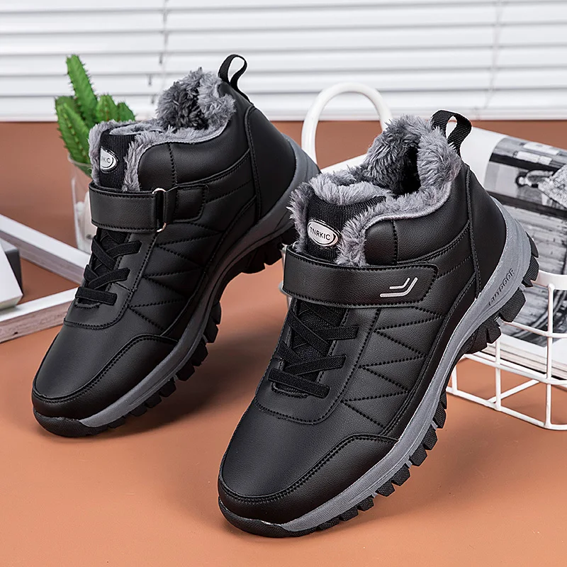 Winterstiefel für Herren aus Mikrofaser-Leder, Schneestiefel, Plüsch-Warm-Freizeitschuhe, wasserdichte Herrenstiefel, männliche Sneakers, Winter-Knöchelstiefel. – Detail 10