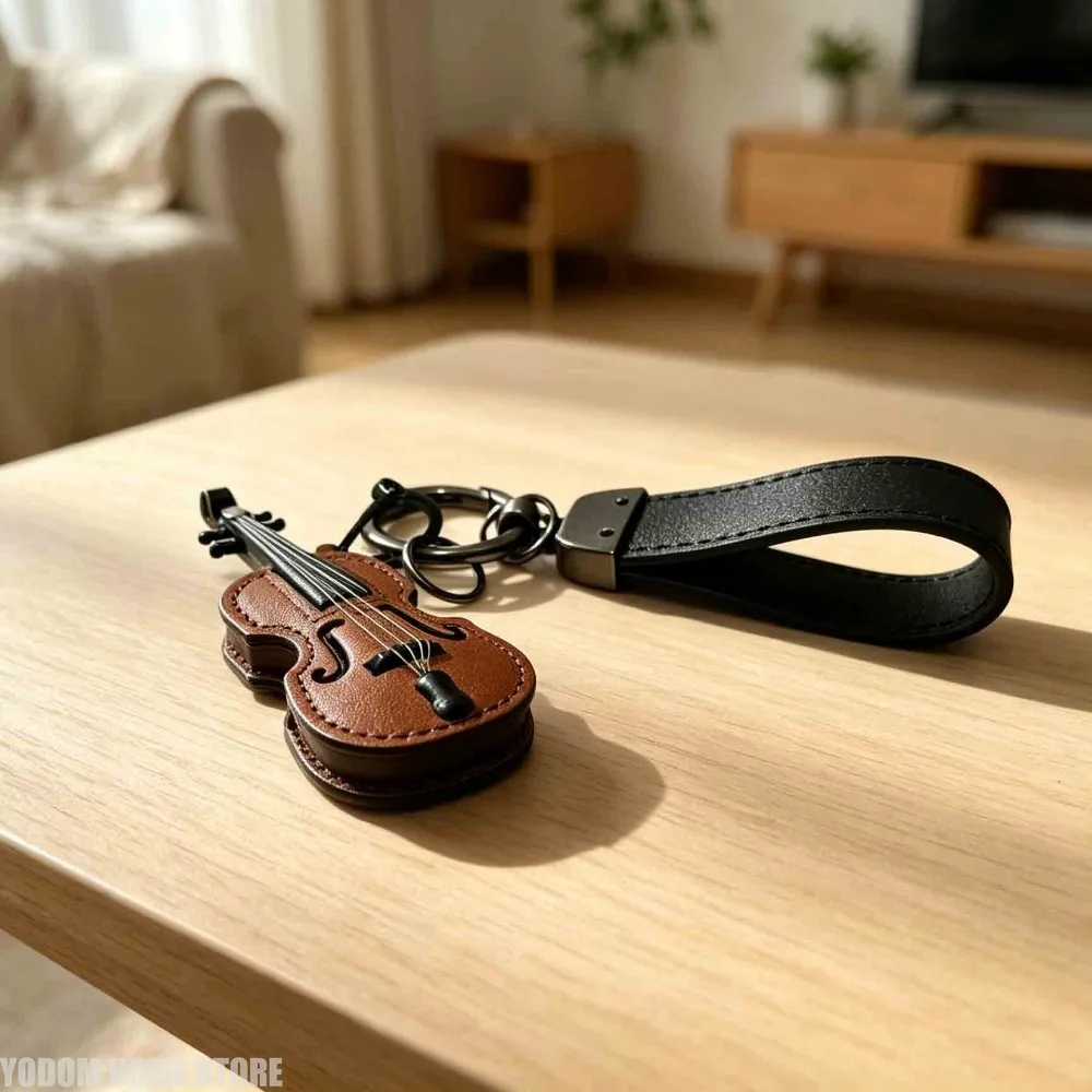 Crafted Leather Violin & Cello Keychain,musical Instrument Keychain, Miniature Music Violin Pendant Keyring for Figurines