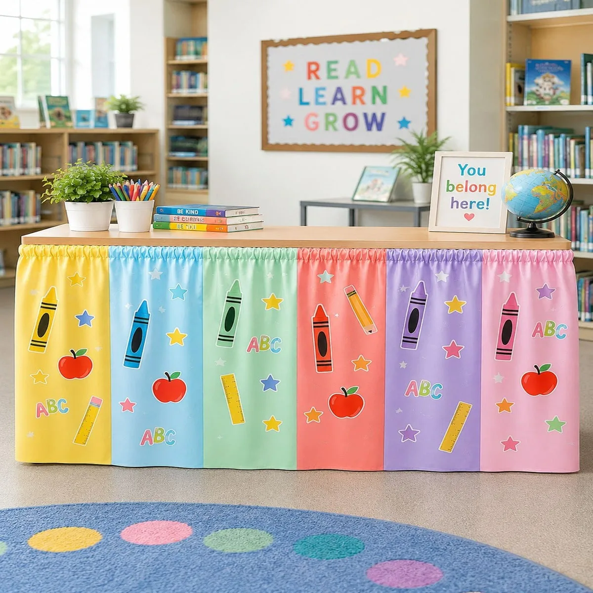 1PC party tablecloth, table skirt, multi-color stationery theme table skirt, colorful macaron tablecloth table skirt