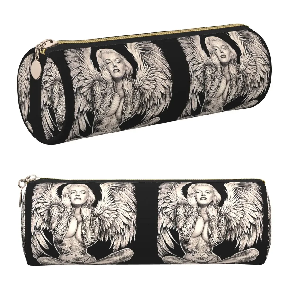 Marilyn Vintage Abstract Tattooed Angel Pencil Case Pencil Pouch Cylinder Pen Box Pencil Bag for Studen School