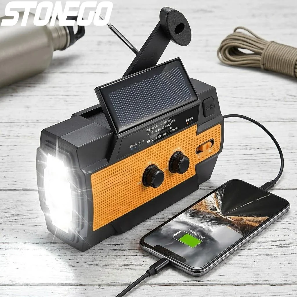 

Solar Hand Crank AM FM NOAA Weather Radio 4000mAh Portable Emergency Flashlight Phone Charger SOS Alarm