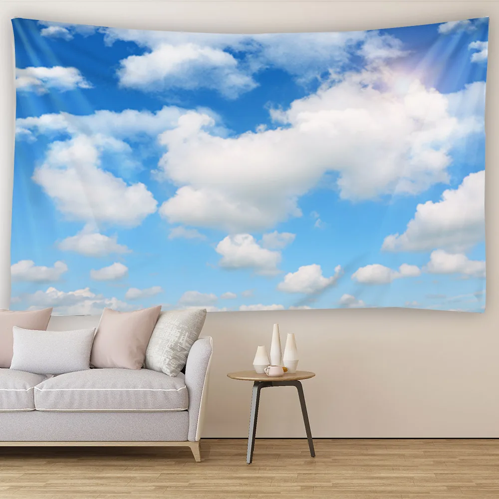 Blue Sky And White Clouds Prairie Wall Hanging Tapestry Art Decoration Blanket Curtain Hanging At Home Bedroom Living Room Decor