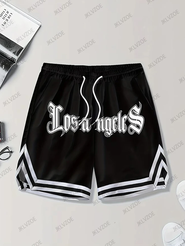 여름 새 여성 남성 로스 앤젤레스 인쇄 Baskerball 짧은 바지 저지 캐주얼 하와이 해변 피트니스 패션 스포츠 훈련 반바지